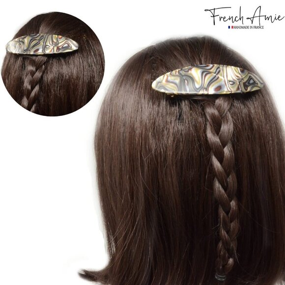 Hair Barrette Silver Gray Celluloid Handmade Automatic Clasp No Slip Durable Wom main image 5